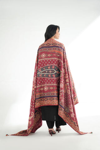 1 Piece Printed Raw Silk Embroidered Shawl (FH0032)