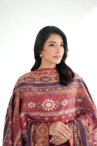 1 Piece Printed Raw Silk Embroidered Shawl (FH0032)