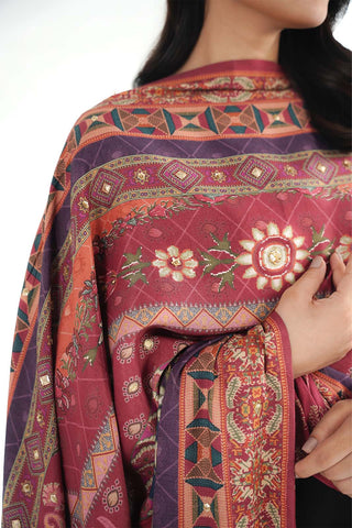 1 Piece Printed Raw Silk Embroidered Shawl (FH0032)