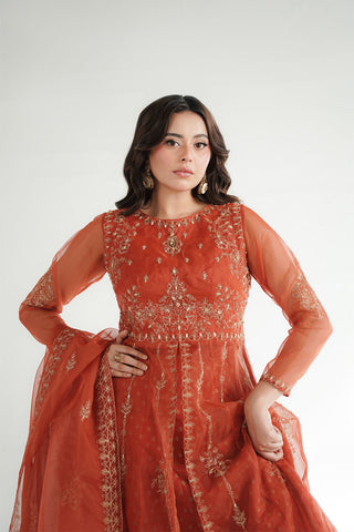 3 Piece Organza Embroidered Peshwas/Lehnga/Dupatta (FW0032)