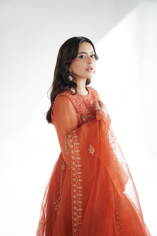 3 Piece Organza Embroidered Peshwas/Lehnga/Dupatta (FW0032)