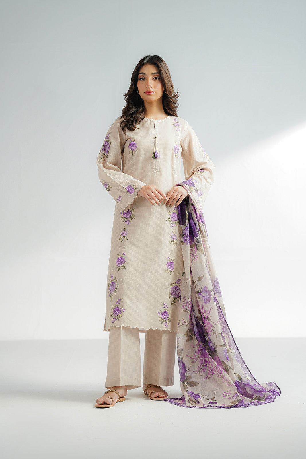 3 Piece Dobby Cotton Embroidered Suit (CS0611)