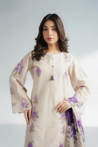 3 Piece Dobby Cotton Embroidered Suit (CS0611)