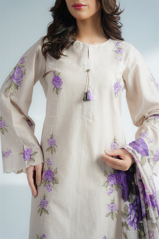 3 Piece Dobby Cotton Embroidered Suit (CS0611)