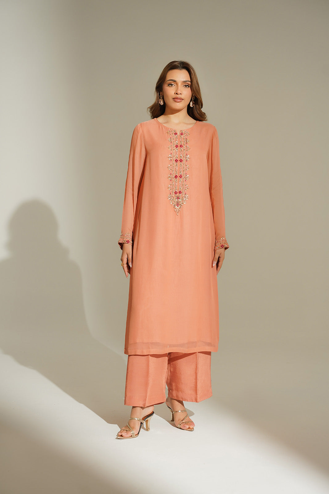 2 Piece Chiffon Embroidered Suit (FS0125)