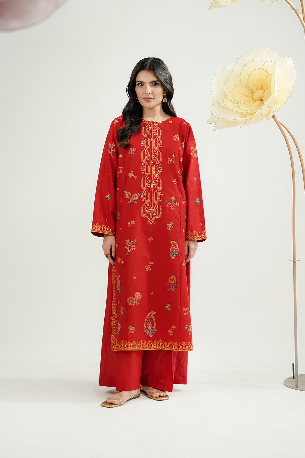 2 Piece Dobby Cotton Embroidered Suit (CS0535)