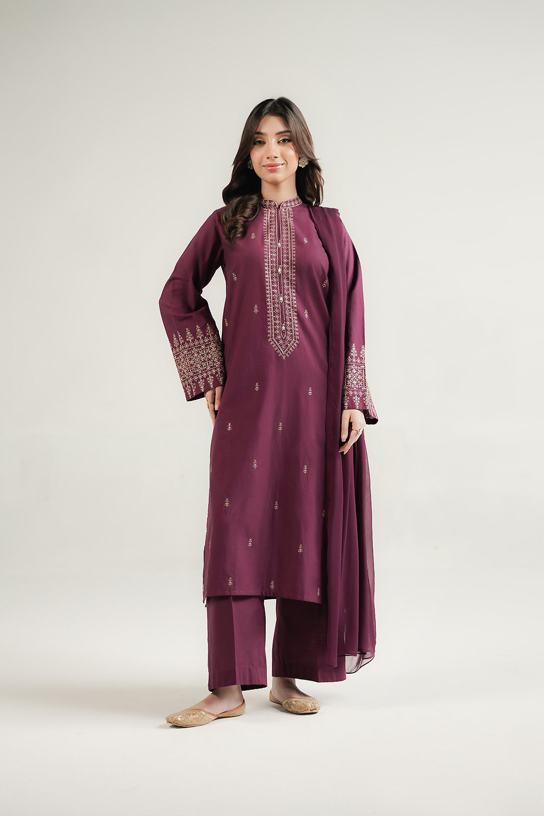 3 Piece Slub Khaddar Embroidered Suit (CP0565)