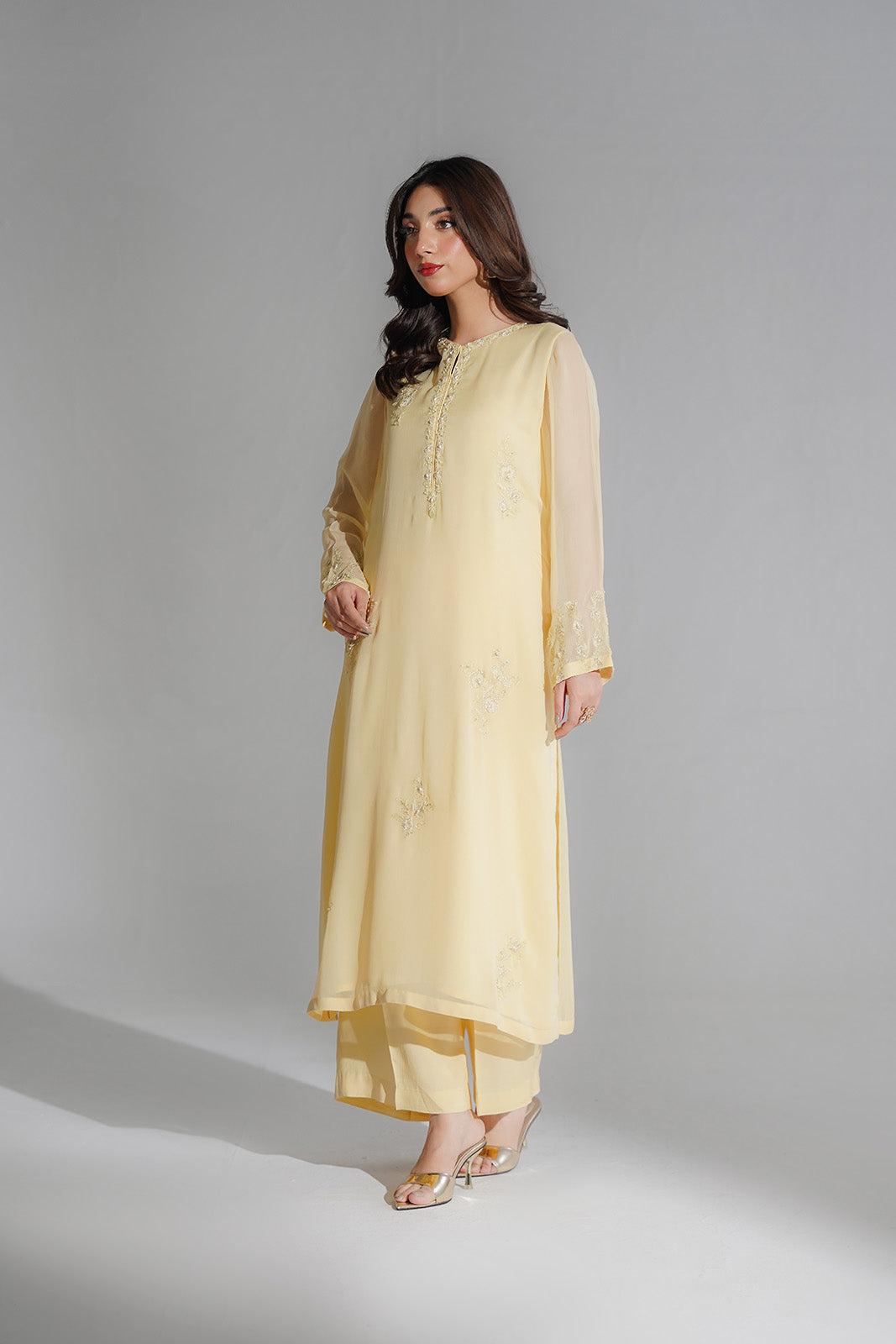 2 Piece Chiffon Embroidered Suit (FL0204)