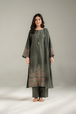 3 Piece Slub Khaddar Embroidered Suit (CS0716)