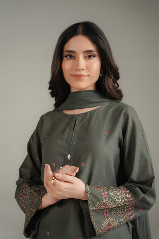 3 Piece Slub Khaddar Embroidered Suit (CS0716)