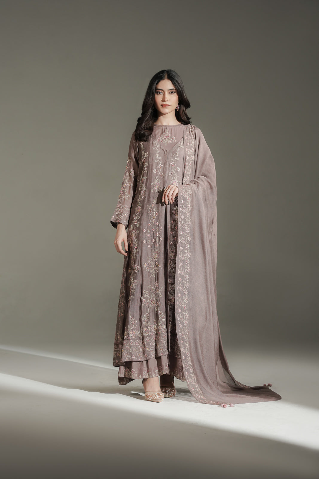 3 Piece Khaddi Net Embroidered Suit (FW0038)