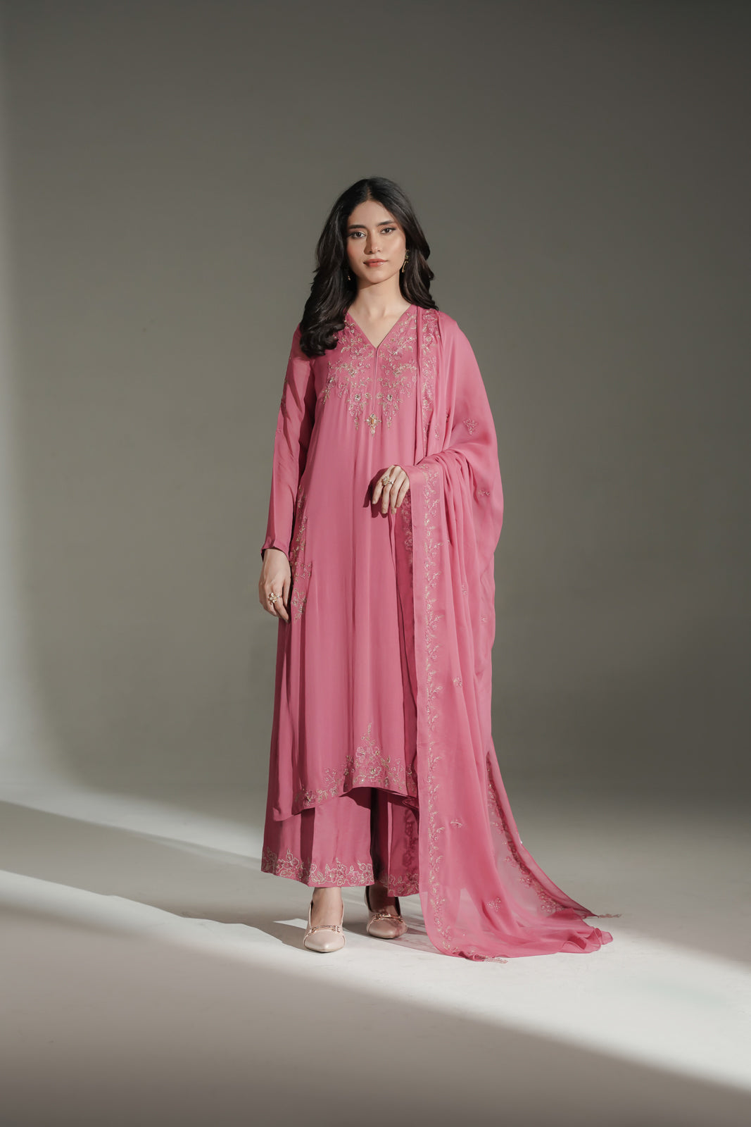 3 Piece Chiffon Embroidered Suit (FL0233)