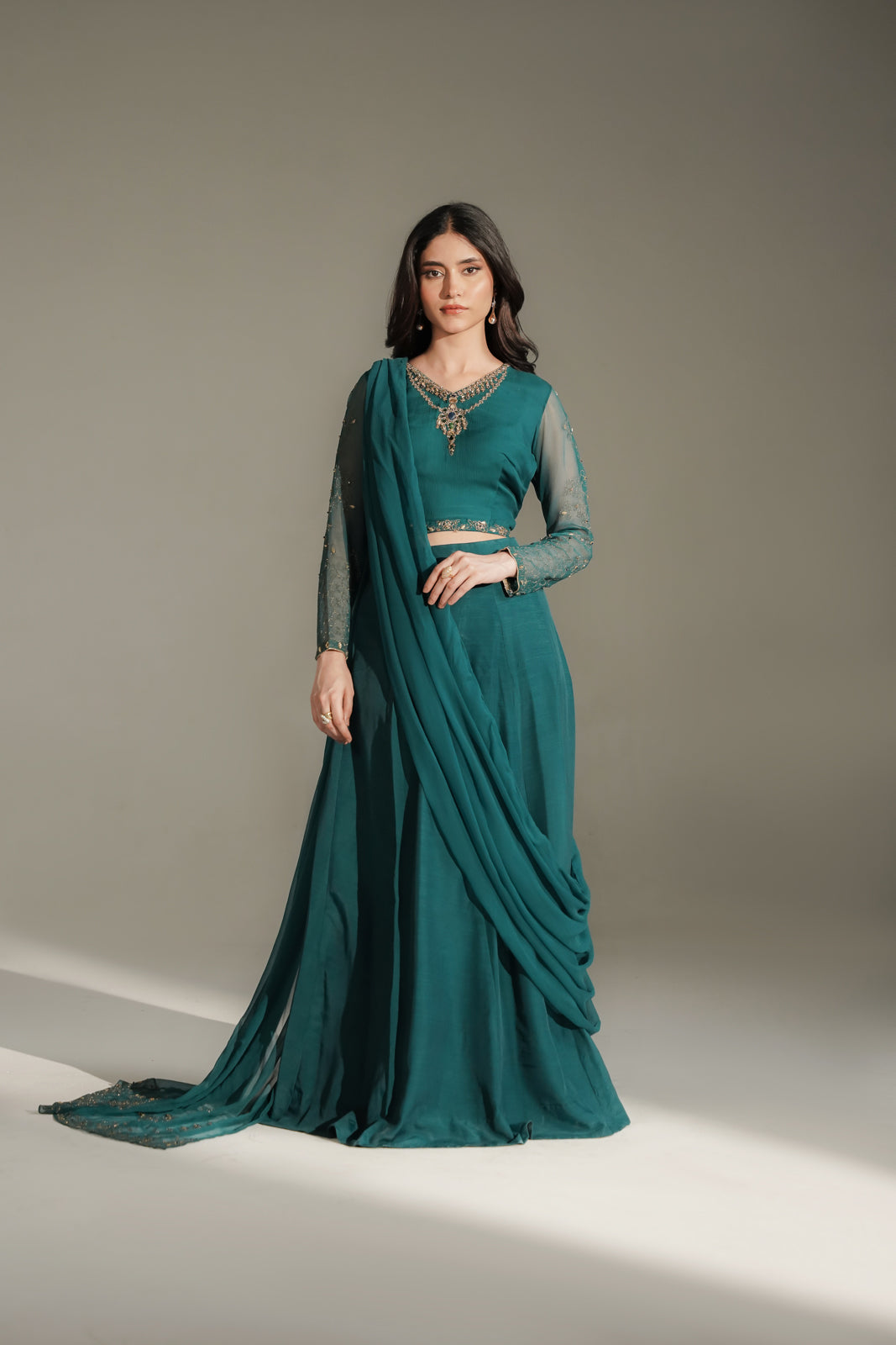 2 Piece Chiffon Embroidered Saree Lehnga/Blouse (FW0028)