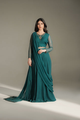 2 Piece Chiffon Embroidered Saree Lehnga/Blouse (FW0028)