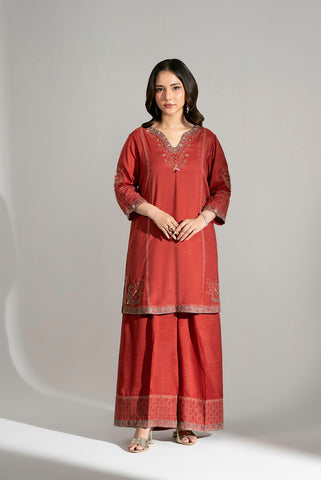 2 Piece Raw Silk Embroidered Suit (FL0201)