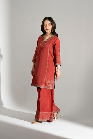 2 Piece Raw Silk Embroidered Suit (FL0201)