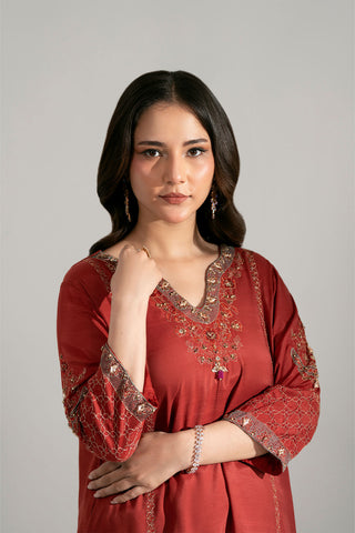2 Piece Raw Silk Embroidered Suit (FL0201)