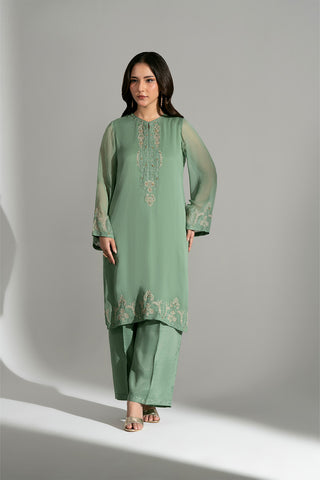 2 Piece Chiffon Embroidered Suit (FS0184)