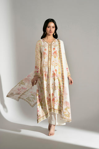 3 Piece Printed Raw Silk Printed Suit (FS0171)