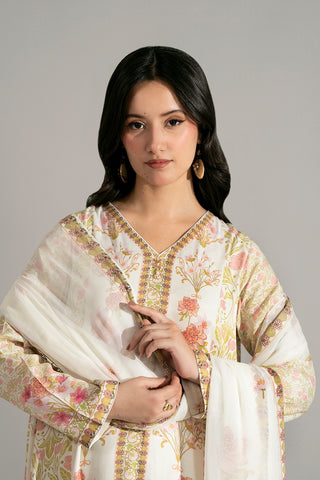 3 Piece Printed Raw Silk Printed Suit (FS0171)