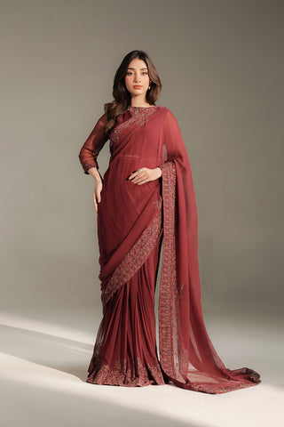 3 Piece Chiffon Embroidered Saree (FW0036)