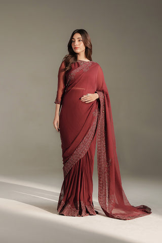 3 Piece Chiffon Embroidered Saree (FW0036)