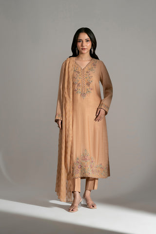3 Piece Khadi Net Embroidered Suit (FL0196)