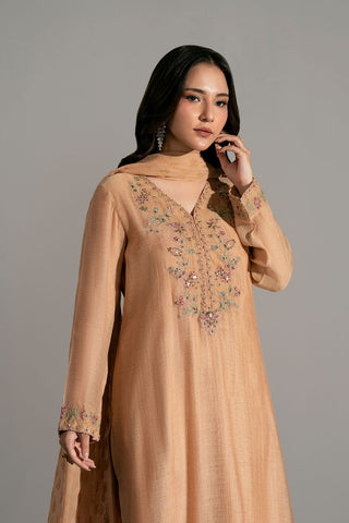 3 Piece Khadi Net Embroidered Suit (FL0196)