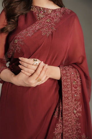 3 Piece Chiffon Embroidered Saree (FW0036)