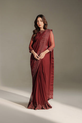 3 Piece Chiffon Embroidered Saree (FW0036)