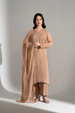 3 Piece Raw Silk Embroidered Suit (FL0198)