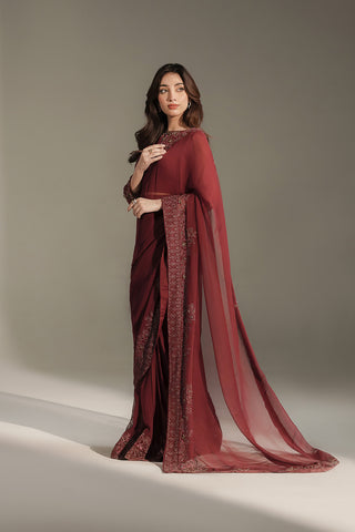 3 Piece Chiffon Embroidered Saree (FW0036)
