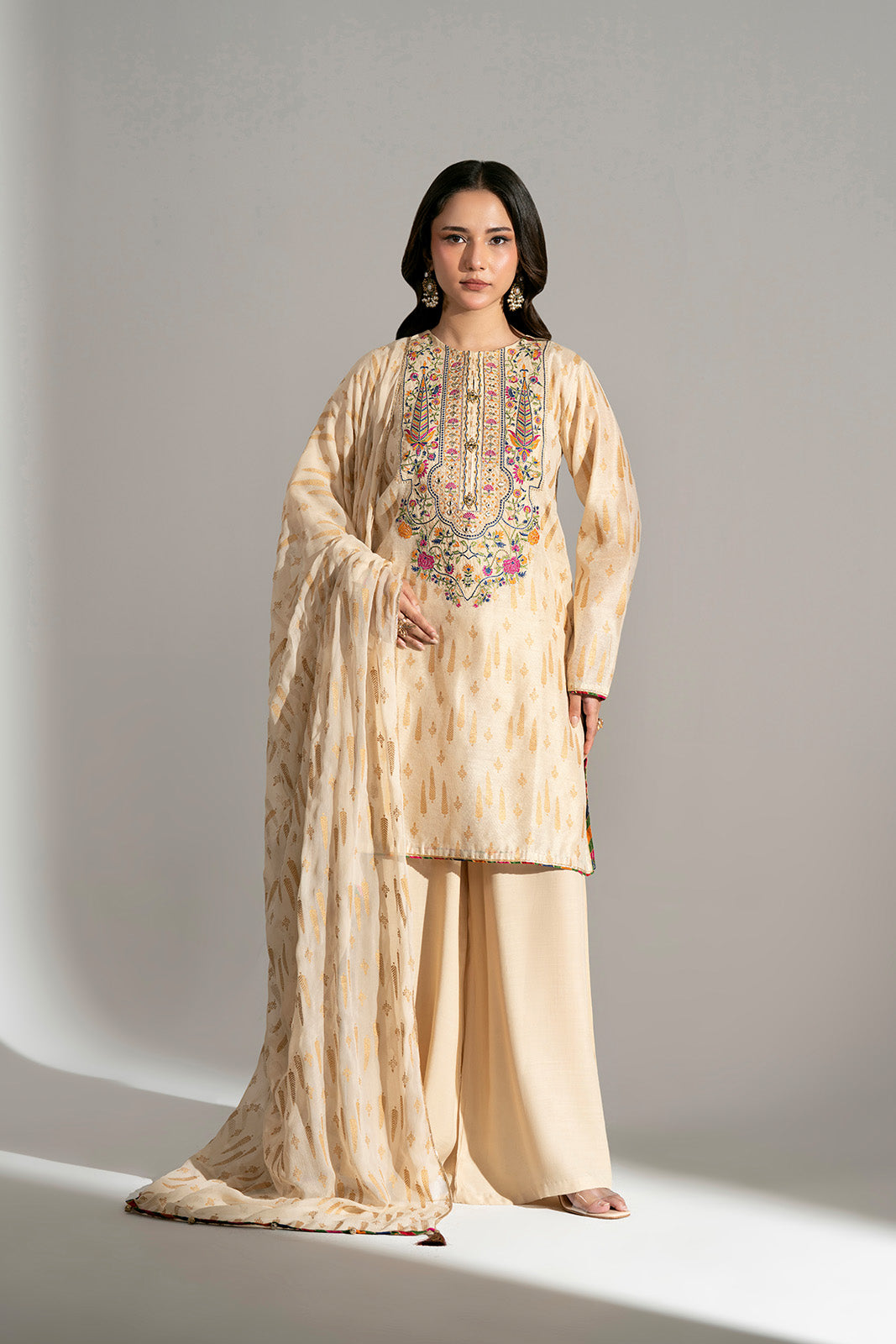 3 Piece Viscose Net Embroidered Suit (FS0186)