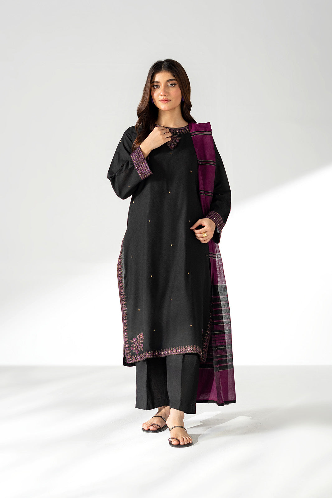 3 Piece Cotton Silk Embroidered Suit (CS0653)