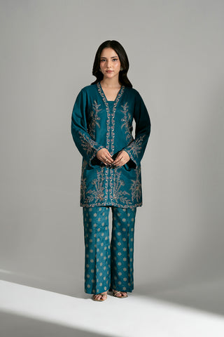 2 Piece Raw Silk Embroidered Suit (FL0202)