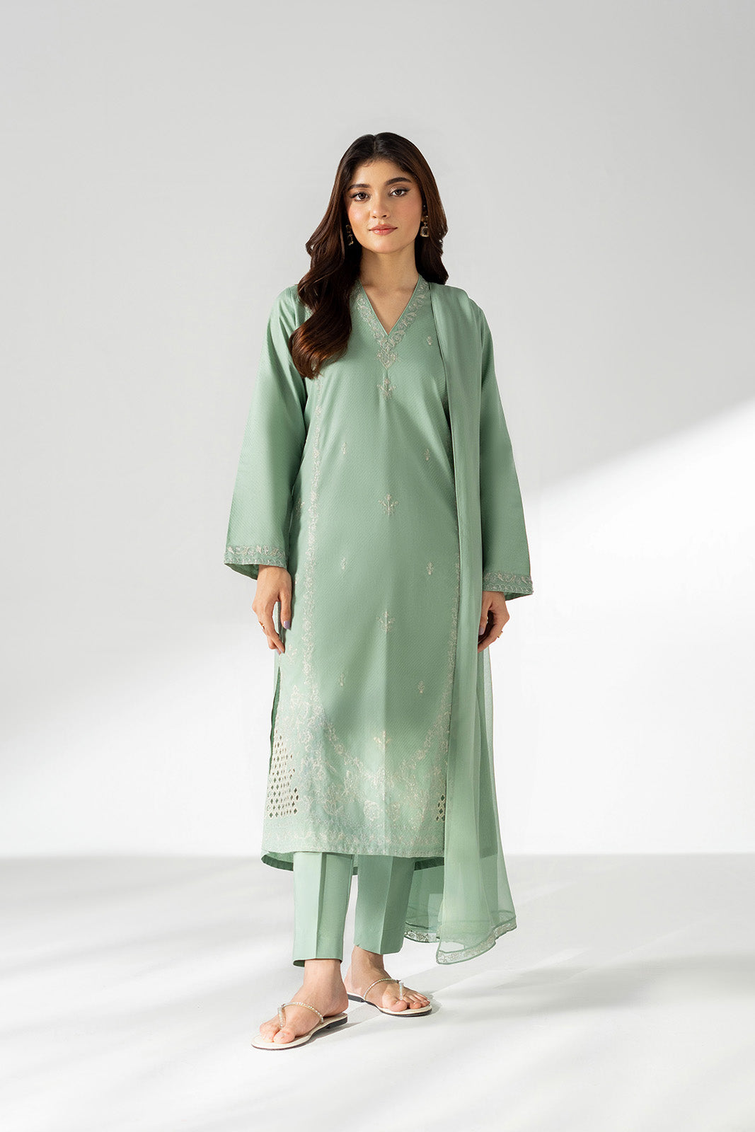 3 Piece Self Jacquard Embroidered Suit (CS0668)