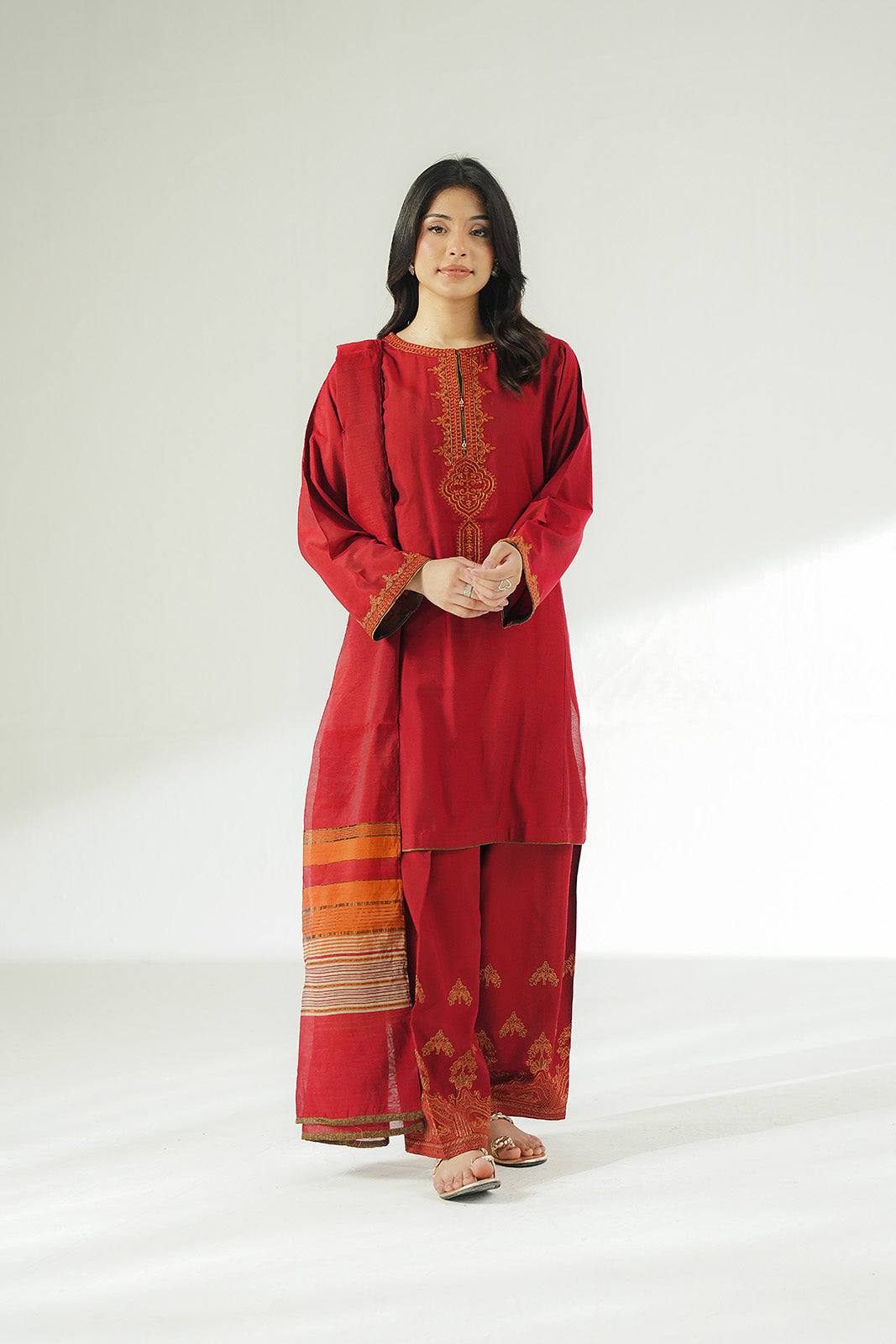3 Piece Cotton Silk Embroidered Suit (CS0632)