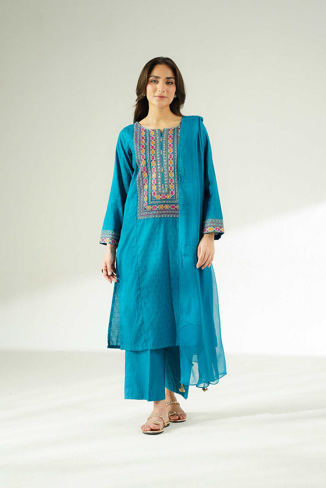 3 Piece Cotton Jacquard Embroidered Suit (CS0646)
