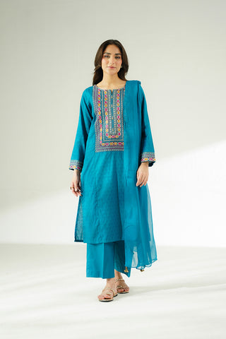 3 Piece Cotton Jacquard Embroidered Suit (CS0646)