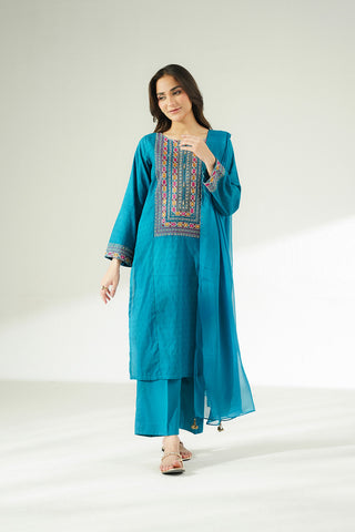 3 Piece Cotton Jacquard Embroidered Suit (CS0646)