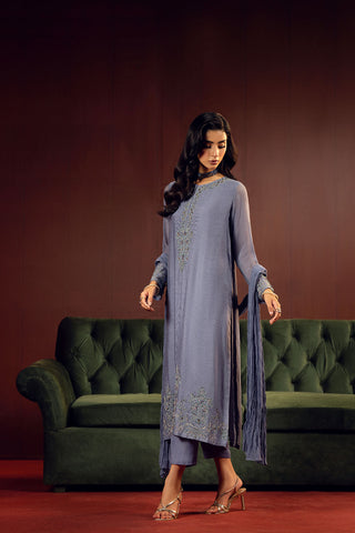 3 Piece Khaddi Net Embroidered Suit (FL0225)