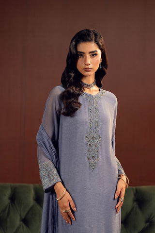 3 Piece Khaddi Net Embroidered Suit (FL0225)