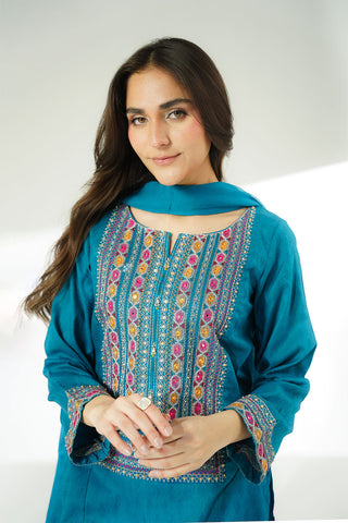 3 Piece Cotton Jacquard Embroidered Suit (CS0646)