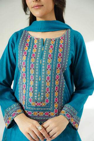 3 Piece Cotton Jacquard Embroidered Suit (CS0646)