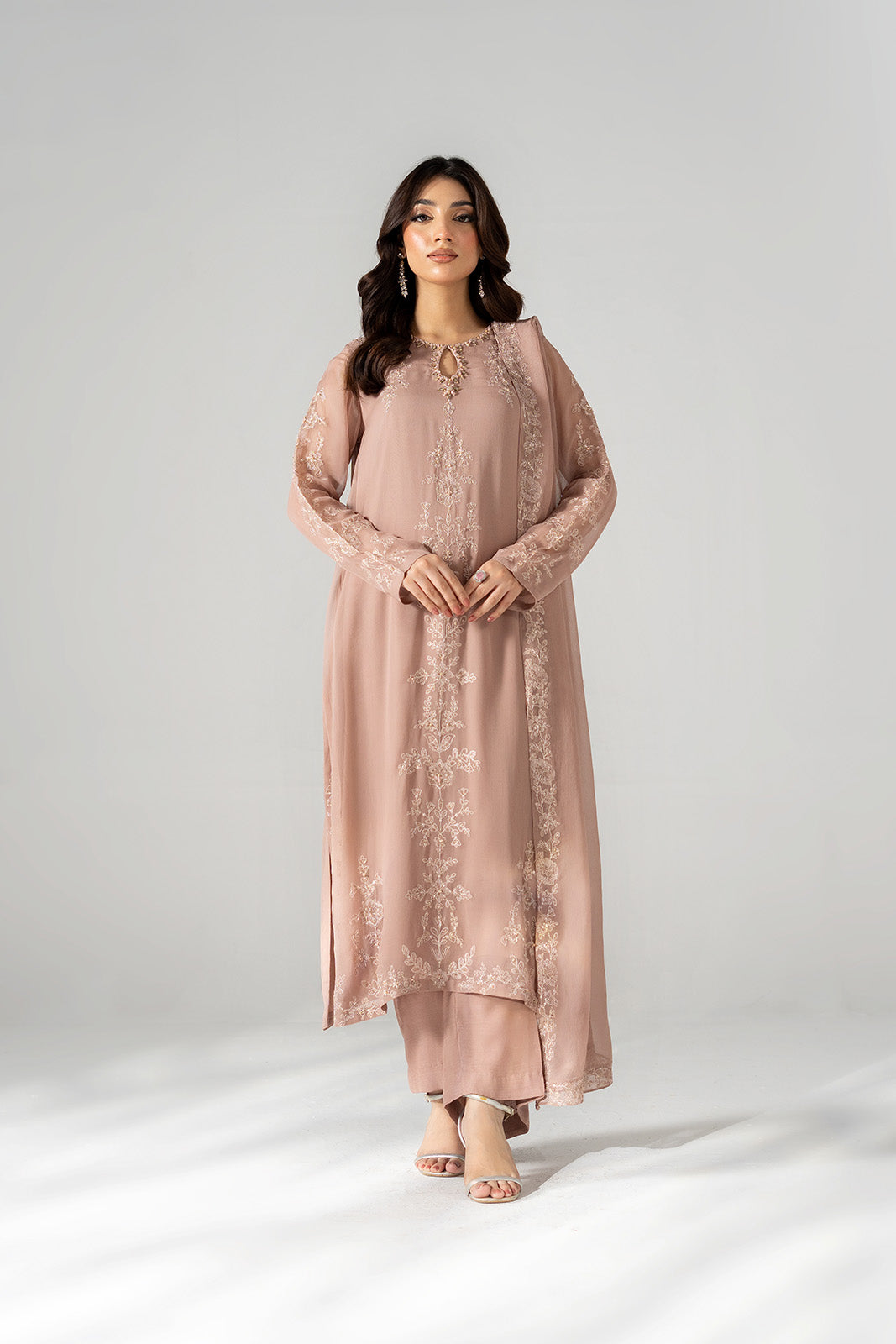 3 Piece Chiffon Embroidered Suit (FL0220)