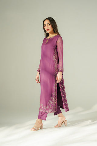 2 Piece Chiffon Embroidered Suit (FL0213)