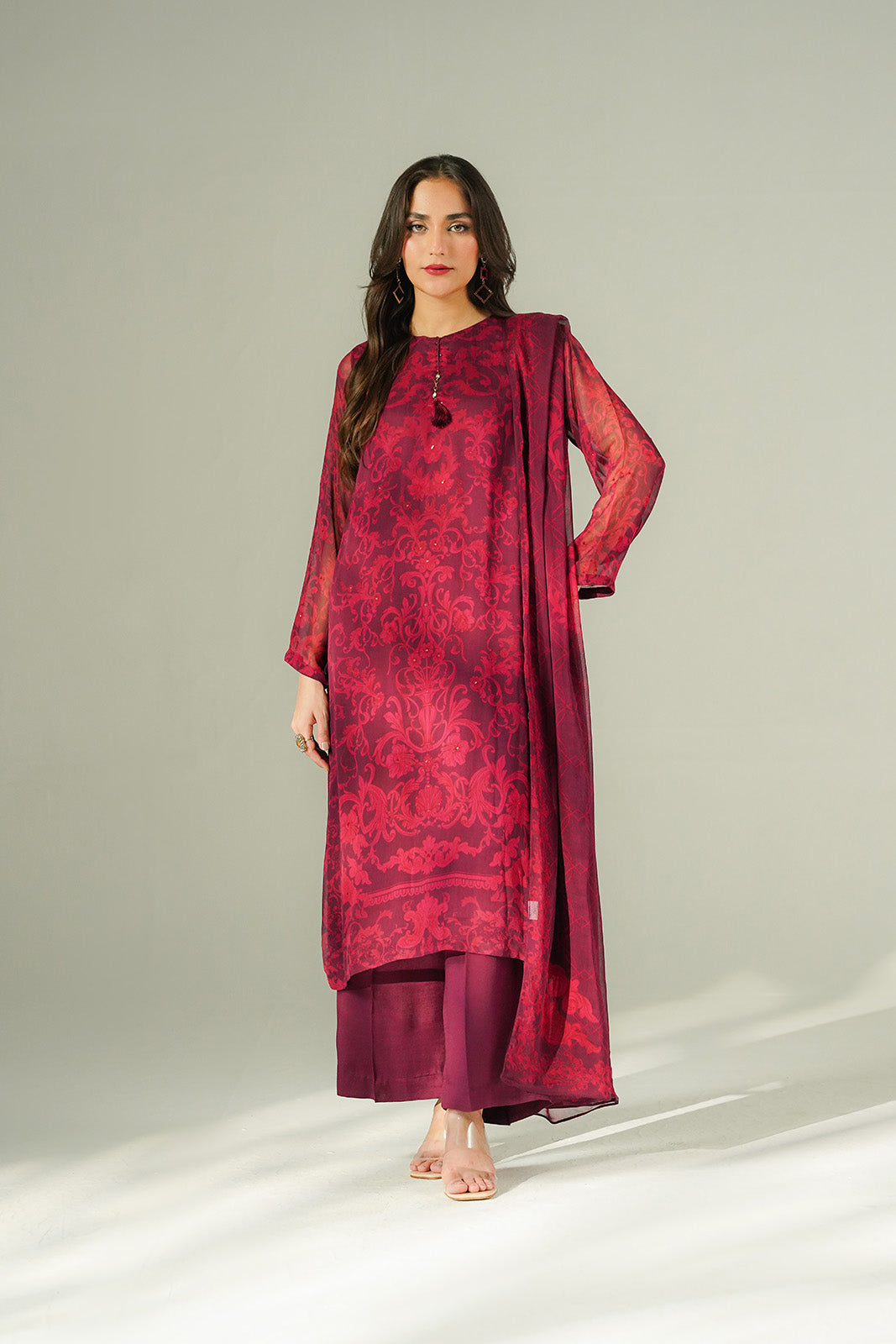3 Piece Chiffon Printed Suit (FS0194)