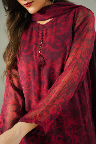 3 Piece Chiffon Printed Suit (FS0194)