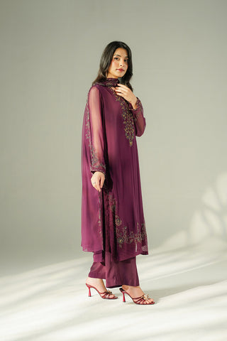 3 Piece Chiffon Embroidered Suit (FL0216)