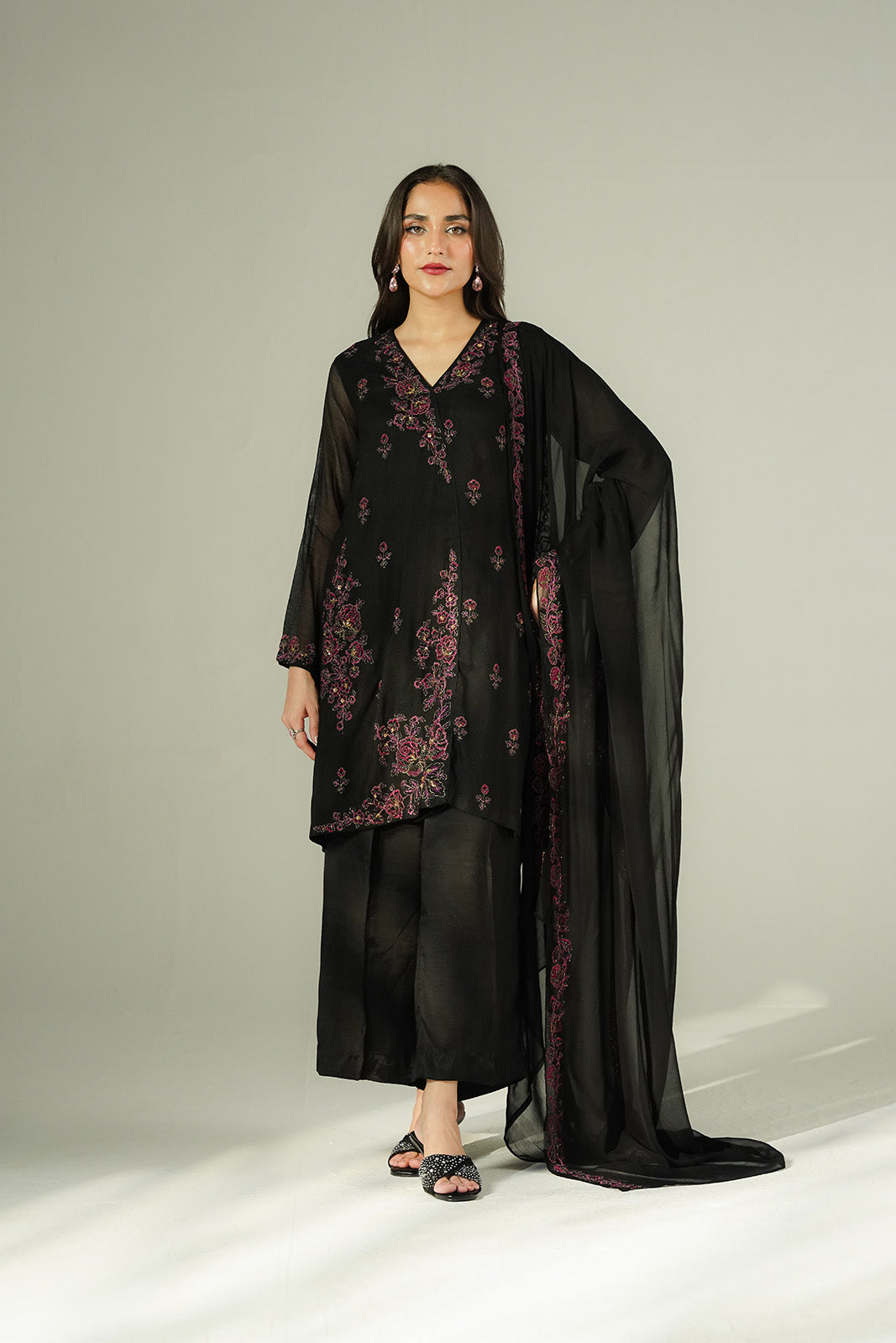 3 Piece Khadi Net Embroidered Suit (FL0205)